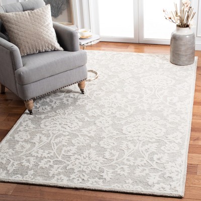 Beige and Ivory Hand-Tufted Wool and Viscose Floral Area Rug