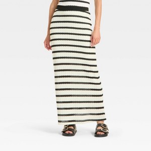 Women's Knit Openwork Maxi Sweater Skirt - Universal Thread™ Black/White Striped - 1 of 3