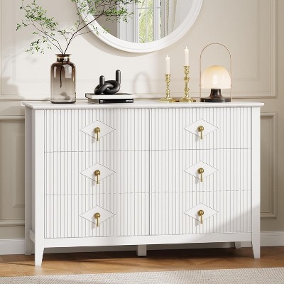 47.2-Inch Fluted 6-Drawer Wood Dresser Modern Chest of Drawers&Storage Organizer for Bedroom,Living Room,Hallway,Entryway
