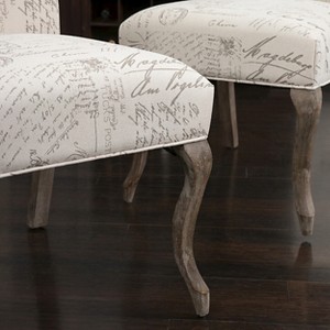 Christopher Knight Home Set of 2 Crown Top French Script Fabric Dining Chair Wood/Beige: Elegant Linen & Cotton Upholstery, Hardwood Frame - 1 of 4