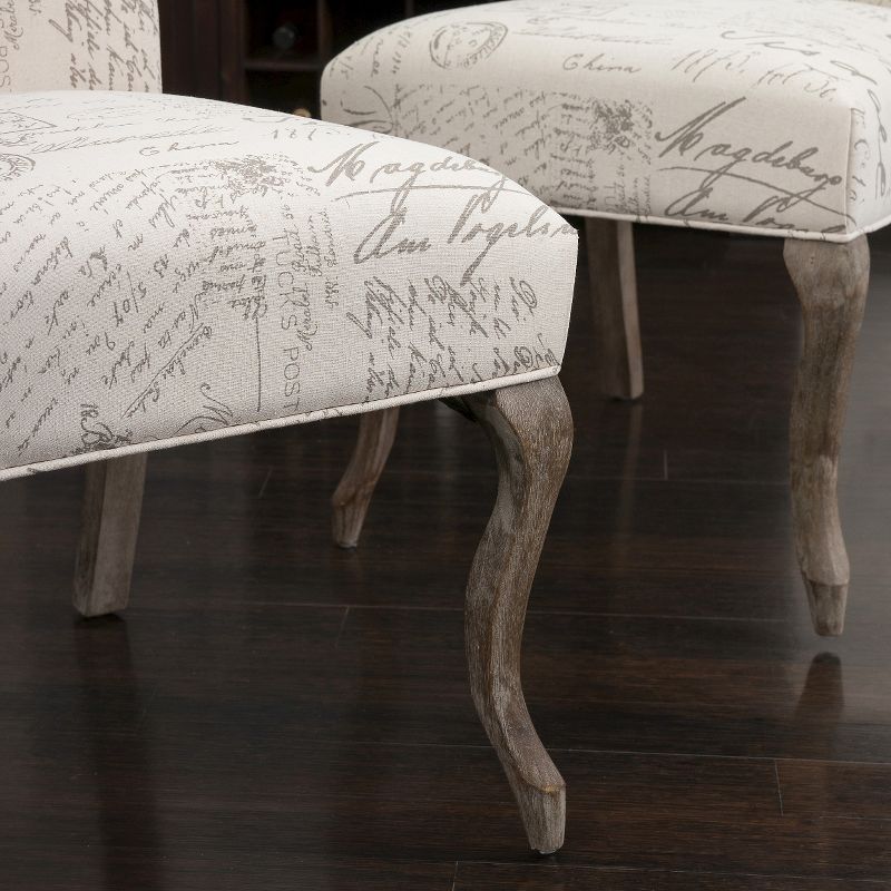 Set of 2 Crown Top French Script Fabric Dining Chair Wood/Beige - Christopher Knight Home, 4 of 6