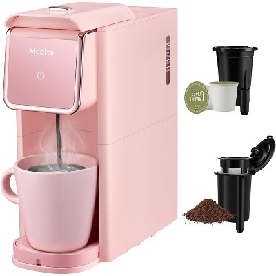 Mecity Mini Coffee Maker - K-Cup/Ground Coffee/Tea, Single Serve, Auto Shut-Off Pink