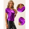 INSPIRE CHIC Women's V Neck Short Sleeve Party Clubwear Shiny Metallic Blouses - 2 of 4