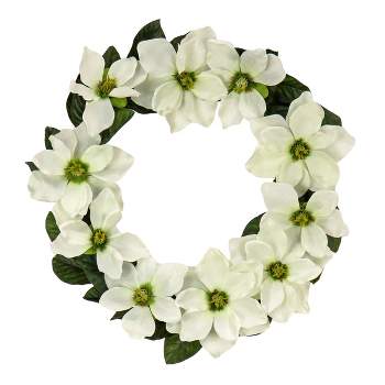 24" Artificial Magnolia Wreath Cream - National Tree Company