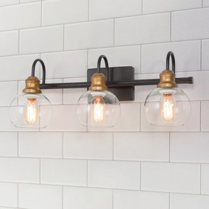 LNC Charm Modern Farmhouse Bathroom Vanity Light with Clear Glass Globe Shades, Black and Antique Gold, 3/4/5 Light - 1 of 4