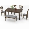 Zevemomo 6-Piece Solid Wood Dining Table Set, Includes 1 Dining Table, 4 Upholstered Chairs and 1 Bench, for Dining Room, Kitchen, Restaurant, Walnut - 3 of 4