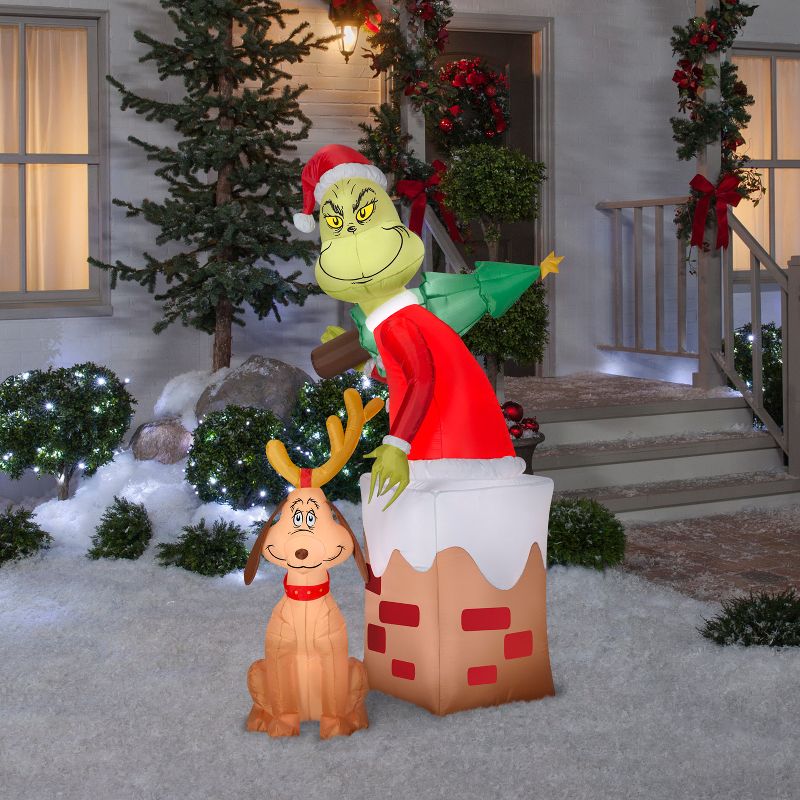 Gemmy Christmas Inflatable Grinch and Max Chimney Scene, 5.5 ft Tall, Multi, 2 of 7