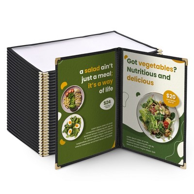 WeChef 30 Pack Menu Cover 8.5 x 14" 2 Page 4 View Double Fold Black Trimmer PVC Deli Food