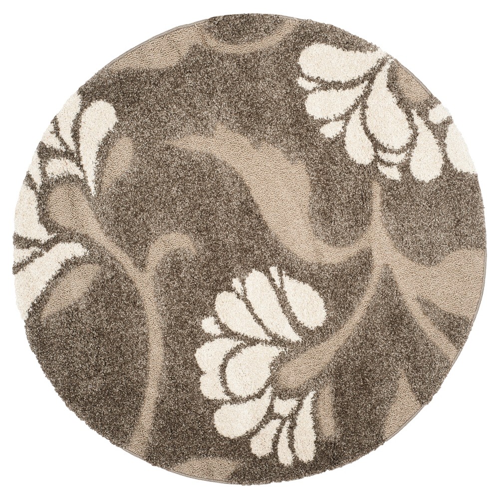 Smoke/Beige Botanical Loomed Round Area Rug - (5' Round) - Safavieh