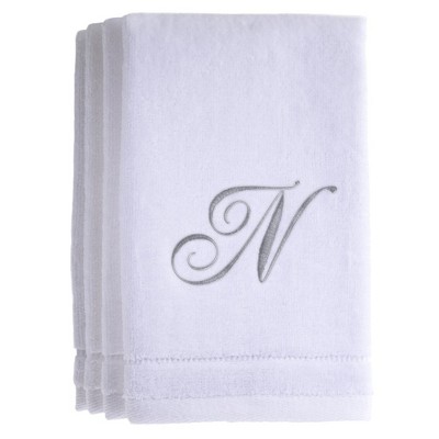 Creative Scents White Fingertip Monogrammed Towels Silver Embroidered