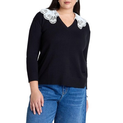 ELOQUII Women's Plus Size Lace Collar Sweater