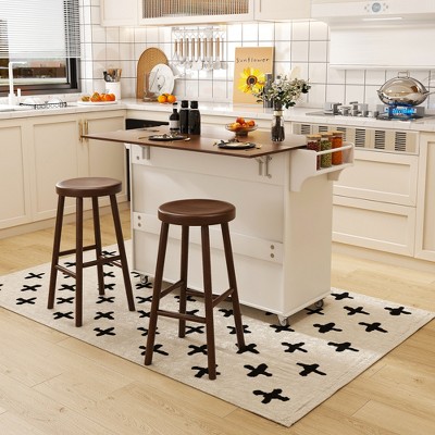 43.3"  Kitchen Island Cart with Drop Leaf Tabletop, Rolling Storage Cabinet with Drawers, Shelves & Towel Rack-- Frevyn