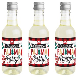Big Dot of Happiness Christmas Pajamas - Mini Wine and Champagne Bottle Label Stickers - Holiday Plaid PJ Party Favor Gift - Set of 16 - 1 of 4