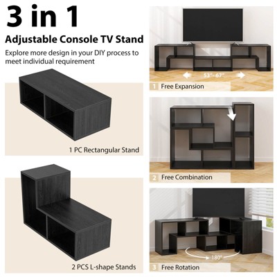 Black Modular 3-Piece TV Stand with Shelves for up to 65" TVs