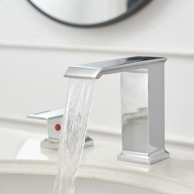 Chrome Waterfall Widespread 2-Handle Bathroom Faucet with Pop-Up Drain