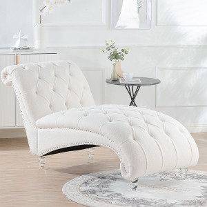 PAGED Modern Indoor Tufted Accent Lounge Chair with Birch Legs,Armless Long Chaise Sleeper Chair for Living Room,Bedroom - 1 of 4