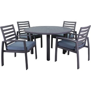 Courtyard Casual Cabo 5 pc 54" Round Dining Set  Includes One 54" Round Table and four Dining Arm Chairs  Aluminum Frame with Sunbrella Cushions - 1 of 4