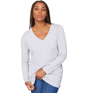 June + Vie by Roaman's Women's Plus Size Long-Sleeve V-Neck One + Only Tunic - 1 of 4