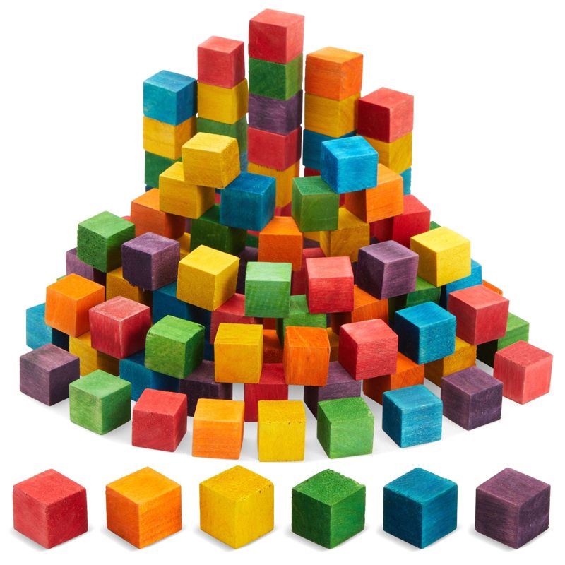 Bright Creations 100 Piece Wooden Blocks for Crafts, Colorful Small Cubes, 6 Colors, 0.6 In, 1 of 9