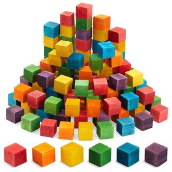 Bright Creations 100 Piece Wooden Blocks for Crafts, Colorful Small Cubes, 6 Colors, 0.6 In