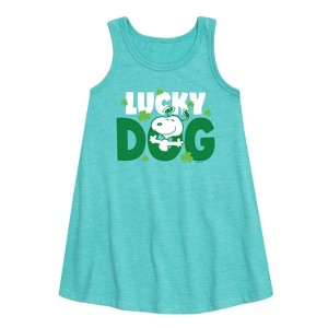 Girls' - Peanuts - Snoopy Lucky Dog Graphic Sleeveless Aline Dress - 1 of 4