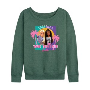 Women's - Barbie - Together We Shine Lightweight French Terry Wide Neck Long Sleeve Graphic Shirt - 1 of 4