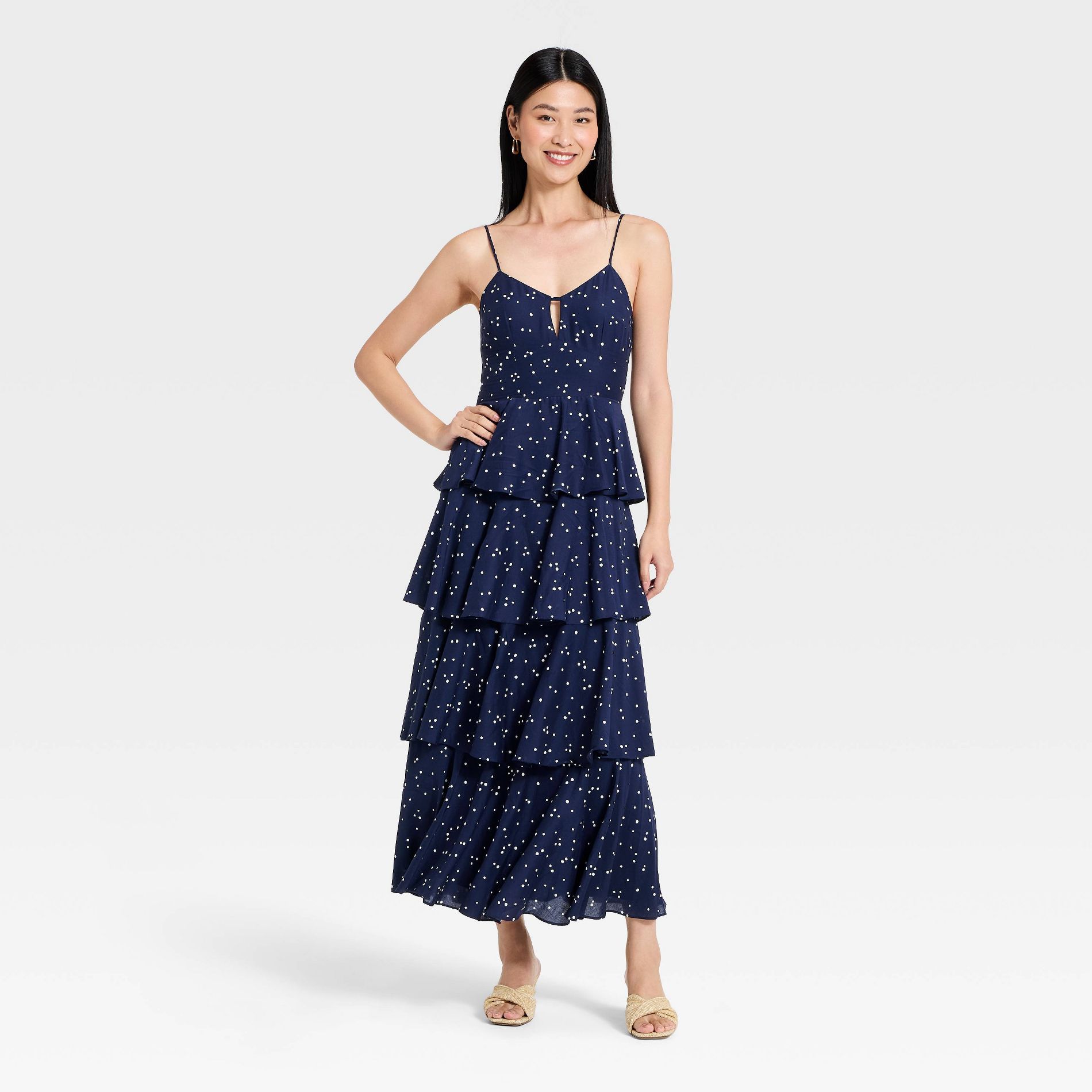 Women's Tiered Ruffle Maxi Dress - A New Day™ Navy Blue