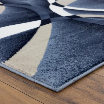 Navy and Beige Abstract Geometric 6' x 9' Area Rug