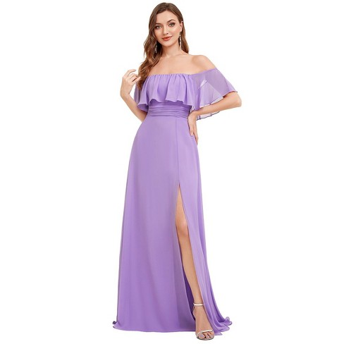 Lavender Side Slit Long Chiffon Ruffle Party Dress Es00969 18 Target