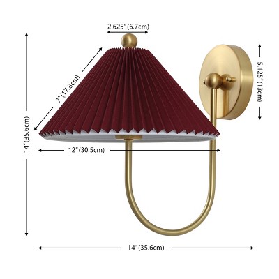 Chrissy Burgundy and Brass Fabric Shade Wall Sconce Set