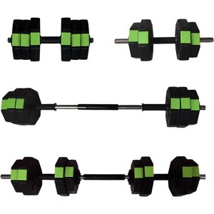 Adjustable Dumbbell Set 30Lbs, 4-in-1 Multifunctional Free Weights w/Connector - Barbell, Kettlebell, Home Gym Space Saver (Green/Black) - 1 of 4