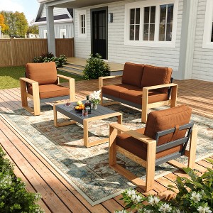 LayinSun Aluminum Patio Furniture Set with Coffee Table, Oversized Seat with Hight Back, Outdoor Conversation Sets - 1 of 4