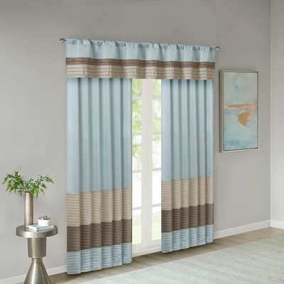 Blue and Tan Polyoni Pintuck Window Valance