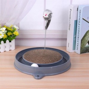 Multi-functional cat scratching board with ball track  with spring and ball, anti-scratch furniture artifacts must-have for cat-owning families Grey - 1 of 4