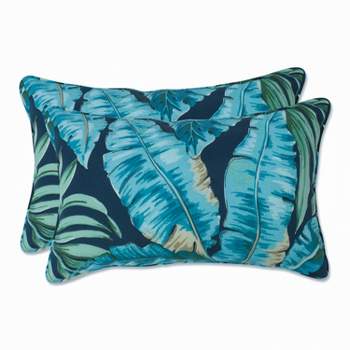 Set of 2 Outdoor/Indoor Rectangular Throw Pillows Tortola Midnight Blue - Pillow Perfect