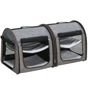 Yukimo 20"H Dual-Compartment Pet Carrier - Foldable Soft-Sided Travel Carrier with Divider, Soft Cushions & Storage Bag (Gray) - 1 of 4