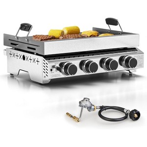 ZAFRO Portable Propane Griddle, 32,000BTU Tabletop Portable Propane Gas Grill with 4 Burners, Stainless Steel Flat Top Grill, Outdoor Cooking - 1 of 4