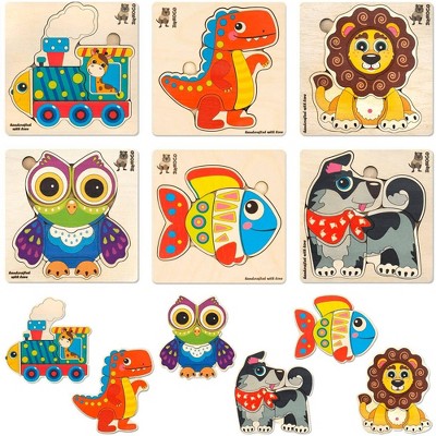 QUOKKA 6 Wooden Puzzle Set  for Toddlers - Preschool Travel Game for Boys & Girls