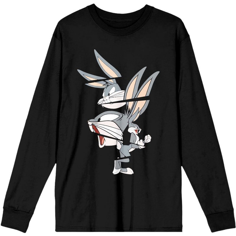 Looney Tunes Classic Cartoon Character Bugs Bunny Split Mens Black Long Sleeve Tee, 1 of 3