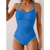Eomenie Women's One Piece Swimsuit Tummy Control Slimming Bathing Suit Ruched Swimwear Tie Back Shell Stitch Swim Suit - 3 of 3