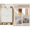 Modern Fluted Shoe Storage Cabinet with 2 Flip Drawers & Pull-Out Drawer & Hook, Wooden Slim Shoe Organizer with Metal Legs - 4 of 4