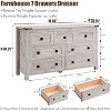 SinCiDo 7 Drawers Farmhouse Dresser & TV Stand, Rustic Wood Storage Cabinet for Bedroom, Living Room, Hallway Organization, Antique Brush White - 2 of 4