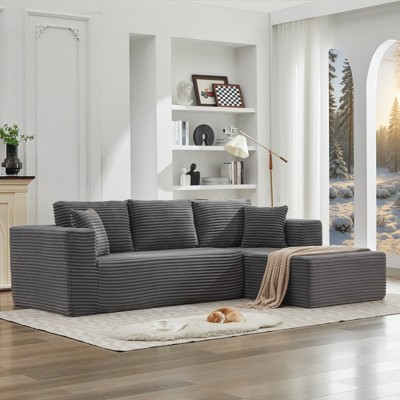 106" Corduroy Upholstery L-Shaped Cloud Modular Sectional Sofa with Right Chaise and Pillows, All-Foam Compression Design