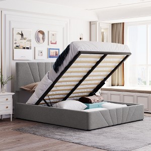 Full/Queen Size Linen Upholstered Platform Bed with a Hydraulic Storage System, 4L -ModernLuxe - 1 of 4