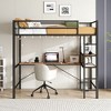 MAYEERTY Twin Loft Bed - L-Shaped Desk, Shelves, Charging Station, Safety Guard, Ladder, Space-Saving, Quiet, No Box Spring, Brown Wood - 3 of 4