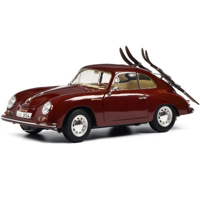 Porsche 356 A Carrera Burgundy w/ 2 Pairs of Skis "Skiurlaub" (Ski Holidays) Ltd Ed 1000 pcs 1/18 Diecast Model Car by Schuco