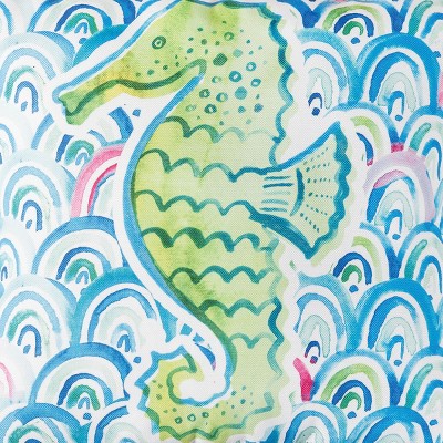 18" Blue and Green Polyester Coastal Seahorse Throw Pillow