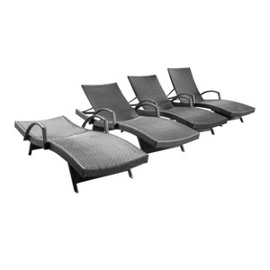 GDFStudio Olivia Outdoor Wicker Armed Adjustable Chaise Lounge (Set of 4) - 1 of 4