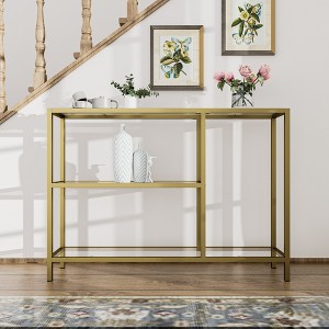 Neutypechic Modern Metal Narrow Console Table Rectangle Entryway Table with Storage, Iron Frame, Tempered Glass Top - 40" × 9" - 1 of 4