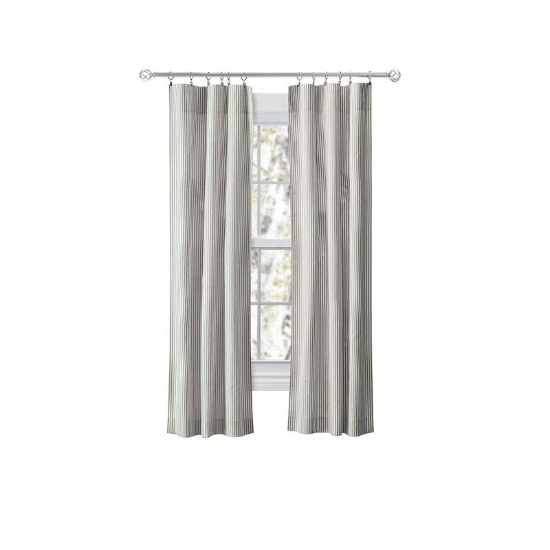 Ellis Curtain Plaza Classic Ticking Stripe Printed 3" Rod Pocket Tailored Panel Pair with Tiebacks Sage, 1 of 6